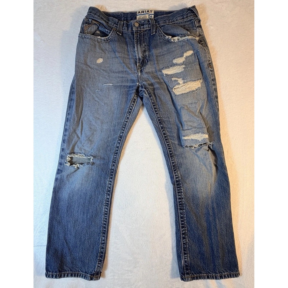 Ariat Jeans Men's 32x30 Blue Legacy M2 Relaxed Boot Cut Distressed